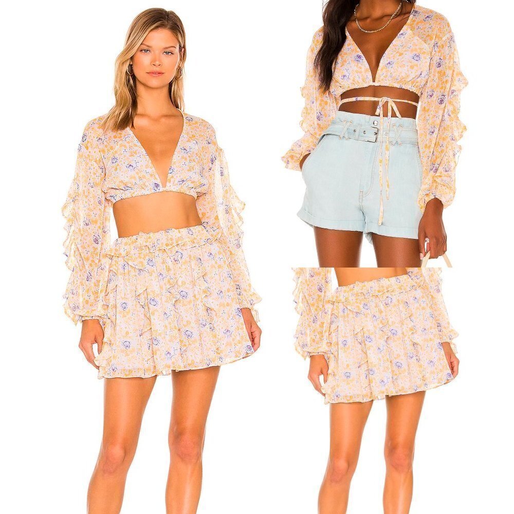 MAJORELLE Gwen Top Blouson Sleeves medium  & Tyler Skirt Small Set Meadow